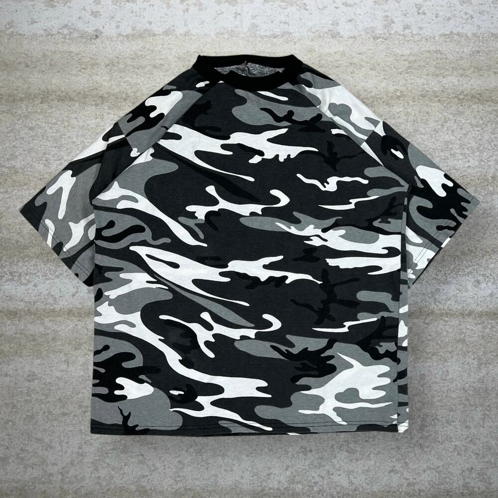 Vintage 90s Shirt Womens M Winter Camo Cotton Short Sleeve